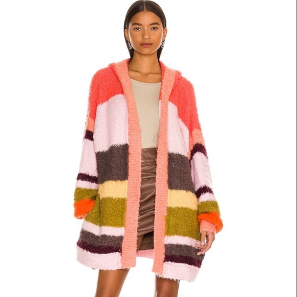 NWOT Free People Dream Team Oversized Striped Fuzzy Eyelash Cardigan, Size XS - Picture 7 of 12